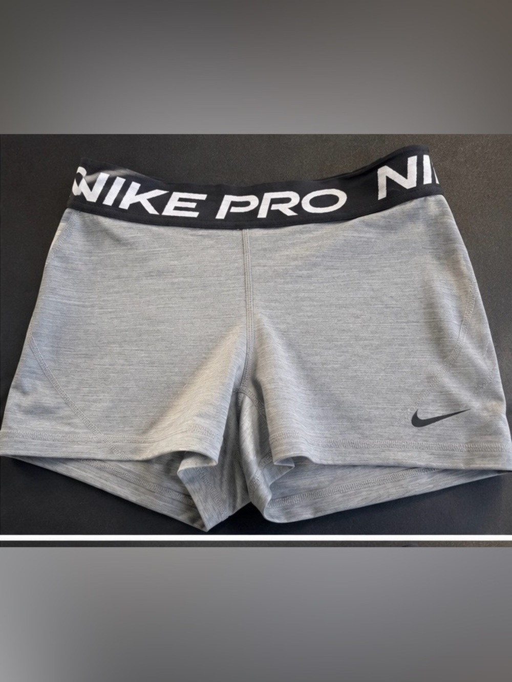 Nike Pro Women's Light Gray Bike Shorts with Black Waistband - Picture 2 of 3